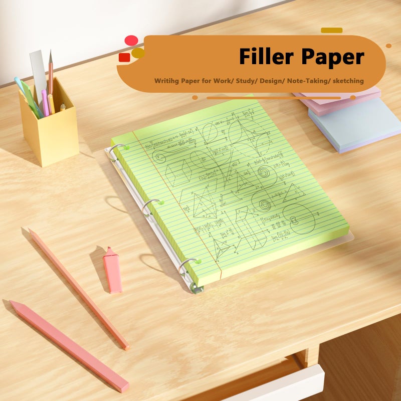 AILZFEI Green Loose Leaf Paper 100 Sheets Colored Filler Paper 8 * 10.5 College Ruled 3-Hole Punched for 3-Ring Binders Notebook Lined 8"" x 10.5"" - Image 3